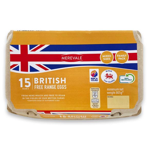 Merevale British Free Range Mixed Weight Eggs 805g/15 Pack